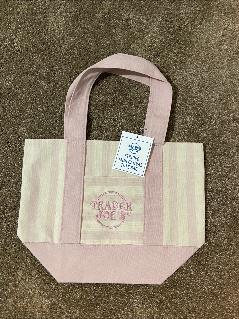 Trader Joe's Pink Striped Canvas Mini Tote Bag